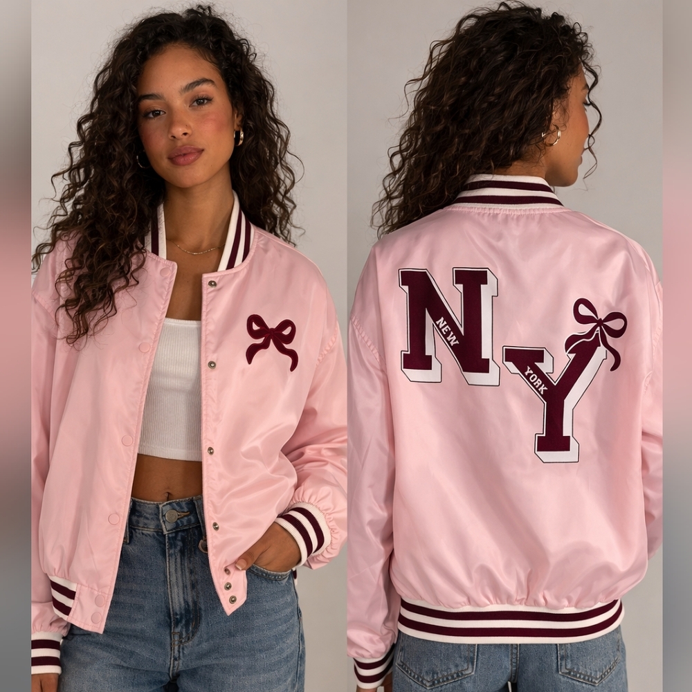 Faded Rose Pink NY Bomber Jacket Size L NWT